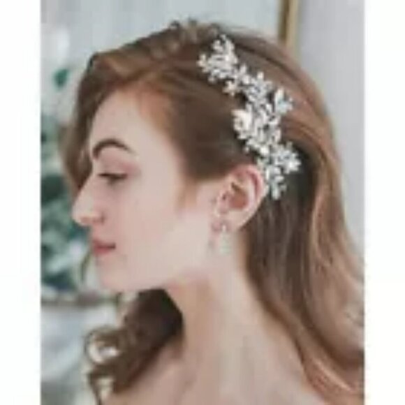 Bride Wedding Hair Comb Pearl Flower Hair Piece Rhinestone Silver Headpiece - Picture 7 of 7